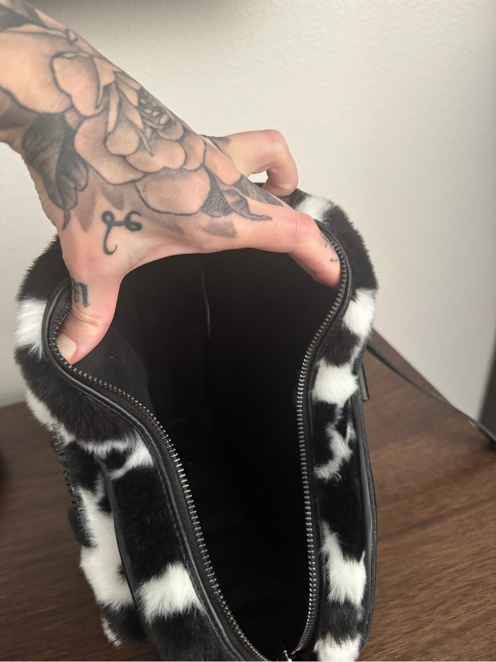 Dr. Martens Black and White Cow-Print Heart Crossbody - Picture 6 of 6